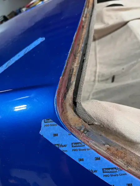 Nissan Skyline rusty pinch weld at 123 Glass Company in Omaha