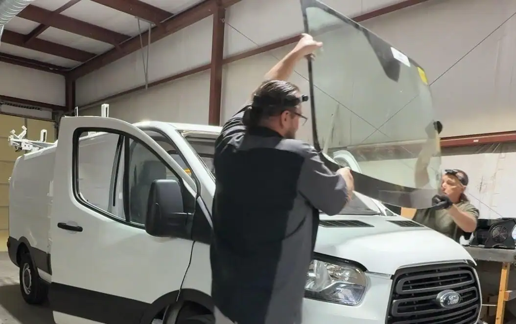 Fleet windshield replacement service performed in shop at 123 Glass Company in Omaha
